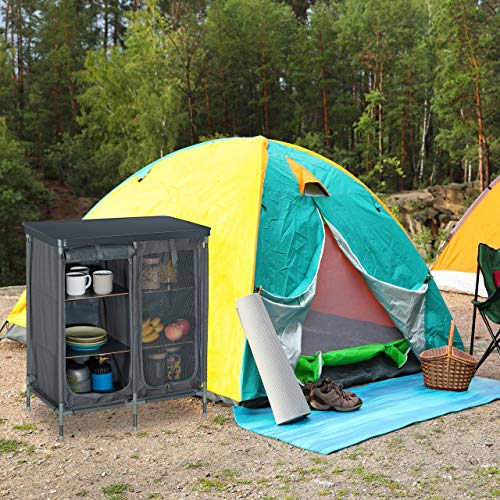 Relaxdays Campingschrank Armario 6 estantes, 88 x 74 x 47,5 cm, estantería de Camping con Mesa, Espacio de Almacenamiento en el toldo, Color Gris