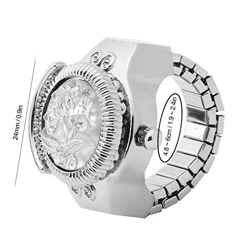 Reloj de anillo de dedo con esfera redonda, reloj de anillo de dedo con cubierta abatible, relojes de anillo de dedo de cuarzo redondo, con correa elástica, para el día de San Valentín(Blanco)