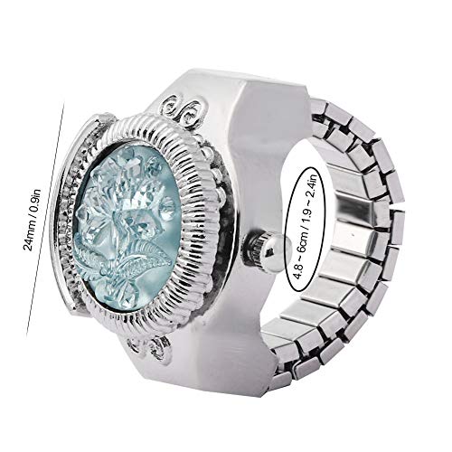 Reloj de anillo Reloj de anillo de dedo Cubierta abatible Flor de rosa redonda Reloj de cuarzo con dedo para mujer(Azul claro)