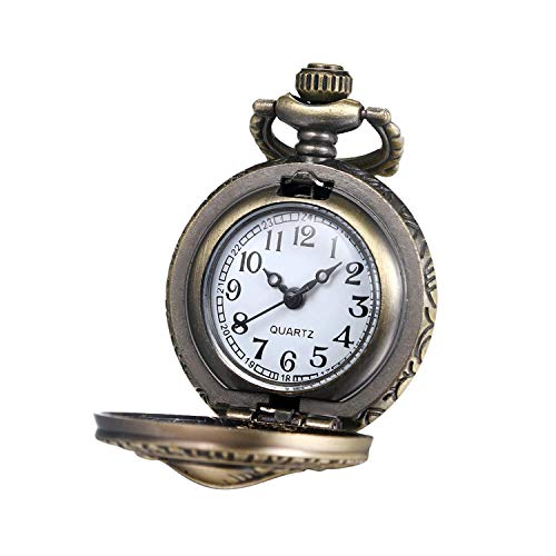 Reloj de bolsillo JewelryWe, de bronce envejecido, en diseño de calavera y con cadena de 80 cm, Regalo Navidad