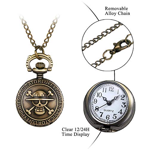 Reloj de bolsillo JewelryWe, de bronce envejecido, en diseño de calavera y con cadena de 80 cm, Regalo Navidad