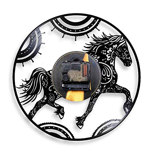 Reloj de Pared con diseño de Caballo Mandala Floral Reloj de Pared Ecuestre con Arte de Pared de Caballo Mandala Reloj de Pared Decorativo con Registro de Vinilo de Animales 12 Pulgadas