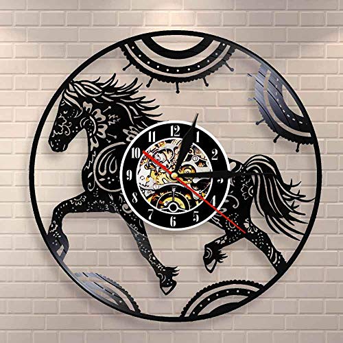 Reloj de Pared con diseño de Caballo Mandala Floral Reloj de Pared Ecuestre con Arte de Pared de Caballo Mandala Reloj de Pared Decorativo con Registro de Vinilo de Animales 12 Pulgadas