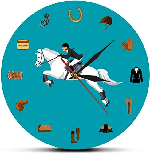 Reloj de pared Juego de equipo deportivo ecuestre de madera Reloj de pared moderno Equipo para montar a caballo Accesorios de pista Reloj de pared Ecuestre Regalos para amantes de los caballos Adecuad