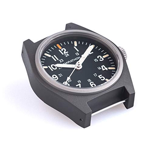 Reloj Marathon WW194009-SG-NGM de cuarzo para uso general, hecho en Suiza, militar (GPQ) con MaraGlo y cristal de zafiro, (34 mm, verde salvia, sin marcas de gobierno)