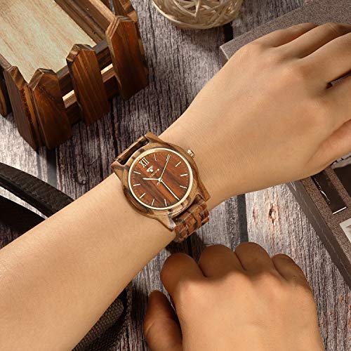 Relojes de Madera para Hombre y Mujer, Nogal Natural/Madera de Cebra VICVS Cronógrafo de Cuarzo japonés, Correa Ajustable, Deportes Militares y Ocio (Zebra)