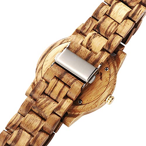 Relojes de Madera para Hombre y Mujer, Nogal Natural/Madera de Cebra VICVS Cronógrafo de Cuarzo japonés, Correa Ajustable, Deportes Militares y Ocio (Zebra)