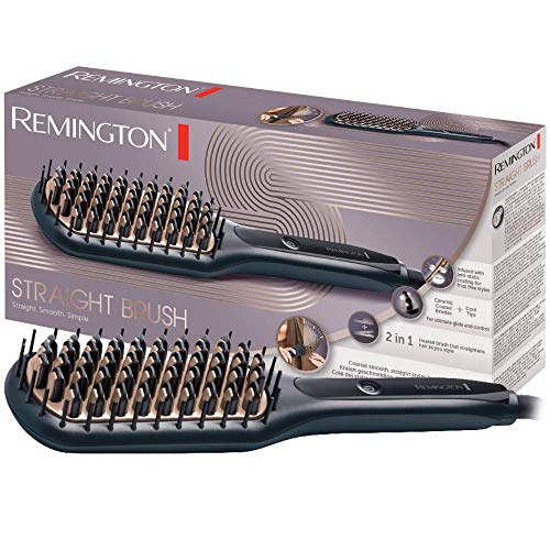 Remington Cepillo Alisador Straight Brush - Cerámica Avanzada Antiestática, 3 Ajustes de Temperatura, Negro - CB7400