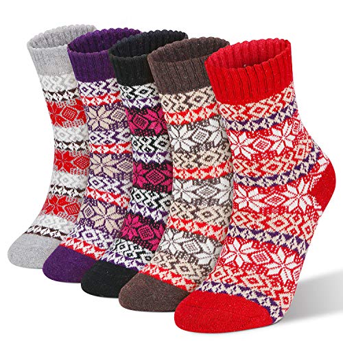 RenFox Chaussettes d'hiver pour dames,chaussettes en coton pour dames,chaussettes tricotées, motif flocon de neige rétro, chaussettes décontractées, cadeaux de Noël, cadeaux de vacances