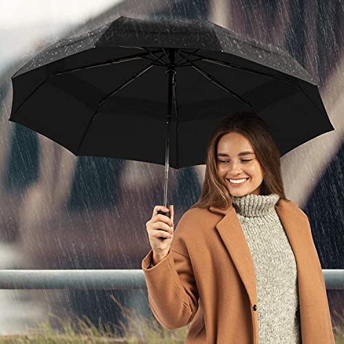 Repel Umbrella Paraguas pequeño de viaje a prueba de viento - Paraguas plegable, compacto, ligero, automático, fuerte y portátil (Negro)