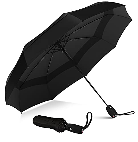 Repel Umbrella Paraguas pequeño de viaje a prueba de viento - Paraguas plegable, compacto, ligero, automático, fuerte y portátil (Negro)