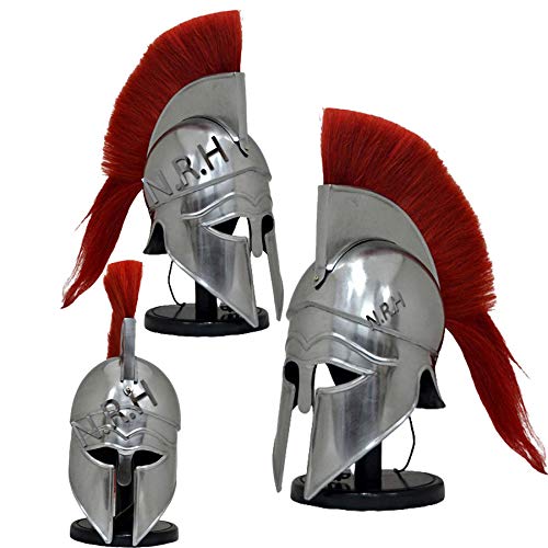 Réplica náutica Hub griego Corintio armadura casco con rojo penacho caballero espartano medieval casco