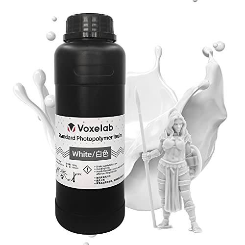 Resina de impresora 3D Voxelab, resina 3D de curado UV de 405nm con alta precisión y curado rápido y superficie lisa para impresión LCD 3D (500g, blanco)