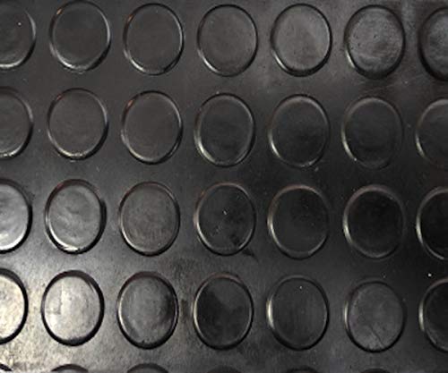Revestimiento de Caucho Antideslizante | Suelo de Goma PVC Negro 3mm Diseño Botones (140_x_100 CM)
