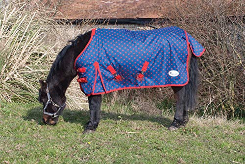 Rhinegold Dottie Foal Torrent Outdoor Rug-Lightweight No Fill Alfombra de Exterior, Azul Marino/Rojo, 4'0"