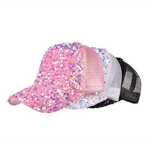 RICHTOER Sombreros de cola de caballo con purpurina para mujer, sombrero de camionero desordenado