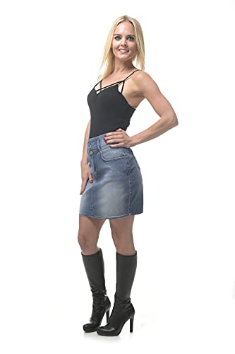 ROCK-IT Apparel Falda Vaquera para Mujer - Ajuste de la Figura Cintura Alta - Denim Suave y elástico - Hendidura en la Espalda - Tallas 34-42 - Color Azul 40