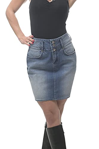 ROCK-IT Apparel Falda Vaquera para Mujer - Ajuste de la Figura Cintura Alta - Denim Suave y elástico - Hendidura en la Espalda - Tallas 34-42 - Color Azul 40