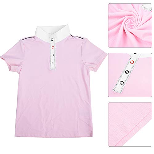 Ropa Ecuestre para niña Camiseta de Manga Corta, Rosa, diseño ergonómico, Camisa de Cuello para Montar a Caballo, Deportes al Aire Libre(130-Rosado)