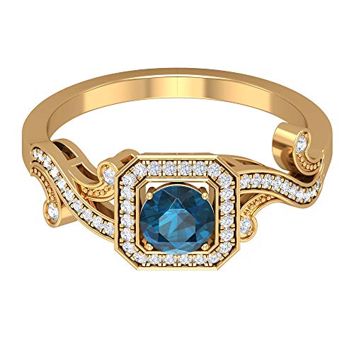 Rosec Jewels 14 quilates oro amarillo redonda round-brilliant-shape H-I Blue Diamond Topacio azul - Londres