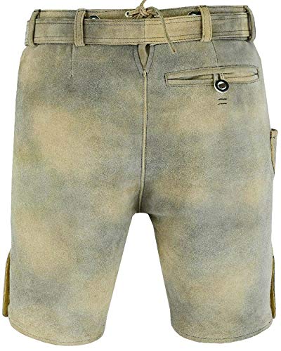 Royal Trachten Pantalones de piel para hombre, estilo Oktoberfest, pantalones de cuero bávaros, pantalones cortos de piel con cinturón, color marrón, tallas 44-64 beige 48