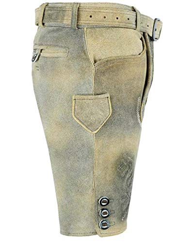 Royal Trachten Pantalones de piel para hombre, estilo Oktoberfest, pantalones de cuero bávaros, pantalones cortos de piel con cinturón, color marrón, tallas 44-64 beige 48