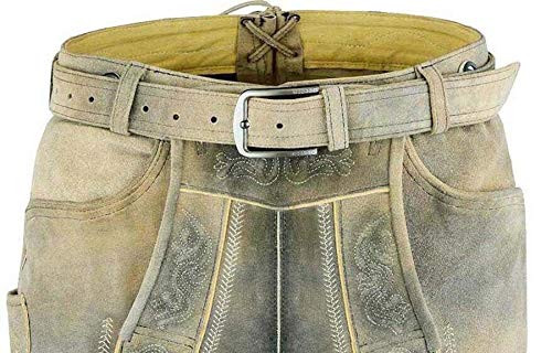 Royal Trachten Pantalones de piel para hombre, estilo Oktoberfest, pantalones de cuero bávaros, pantalones cortos de piel con cinturón, color marrón, tallas 44-64 beige 48