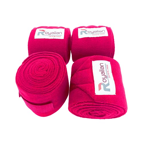 Royalian Ecuestre Polo de lana elástica "Pack de cuatro" vendajes transpirables de apoyo de piernas bandas de polo para entrenamiento de caballos y ejercicio (pony, rosa)