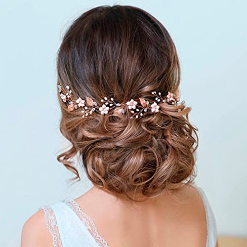 Runmi Nupcial flor pelo vid oro novia accesorios para el cabello perla boda diadema cristal nupcial Headpie para mujeres y niñas