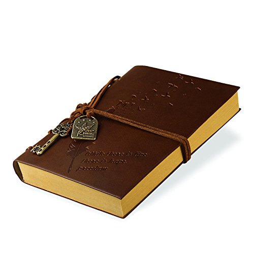 RYMALL Cubierta de cuero de la vendimia retro Notebook llave mágica Cadena 160 en blanco Jotter Diary (Brown)