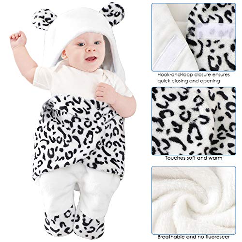Saco de Dormir Unisex para Bebé con Estampado de Tiras de Tigre Manta para Envolver para Bebés Saco de Dormir para Cochecito Recién Nacido para Niños de 0 a 4 Meses Niñas (Leopardo blanco)