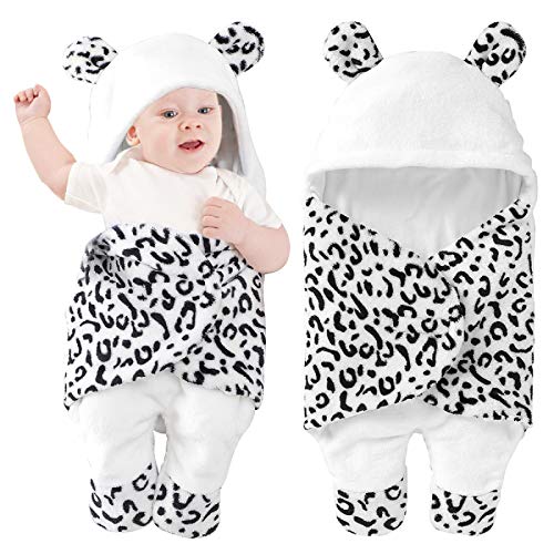 Saco de Dormir Unisex para Bebé con Estampado de Tiras de Tigre Manta para Envolver para Bebés Saco de Dormir para Cochecito Recién Nacido para Niños de 0 a 4 Meses Niñas (Leopardo blanco)