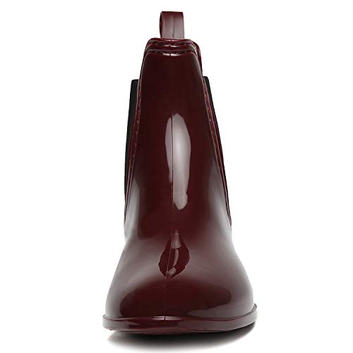 SAGUARO Botas de Lluvia Antideslizantes Botas de Mujer de Agua Bota de Goma Impermeable Chelsea Boots Moda Rain Boot, Vino Rojo 38
