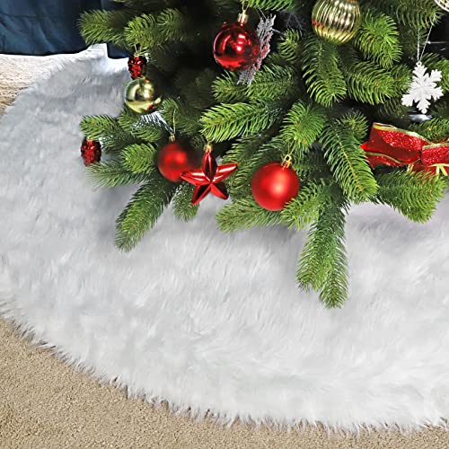 SALCAR Faldas de árbol de Navidad de Felpa Blanca, Redonda Falda de árbol de Navidad de Lujo para Decoración Navideña Blanca como la Nieve, año Nuevo, Fiesta, Boda, Decoraciones Navideñas - 120cm