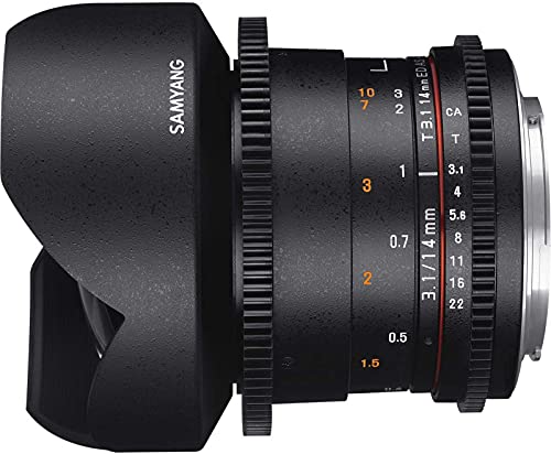 Samyang F1312601101 - Objetivo para vídeo VDSLR para Canon EF (Distancia Focal Fija 14mm, Apertura T3.1-22 ED AS IF UMC II), Negro