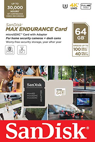 SanDisk MAX Endurance Tarjeta de Memoria microSDHC 64GB para videovigilancia y Control del hogar con Adaptador SD con hasta 15,000 Horas