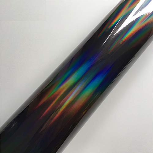 Sankuai 1pc láser Cromo holográfico de Vinilo Papel de película de lámina para Envoltura de automóviles Etiqueta camaleón vehículo Coche calcomanía (Color : Negro, tamaño : 152X20 CM)