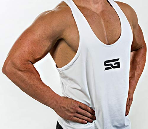 Satire Gym - Camiseta de Tirantes para Fitness de Hombre/Ropa Funcional de Secado rápido para Hombres - Camiseta de Tirantes para Hombres, Apta para Culturismo y Entrenamiento. (Blanco, M)