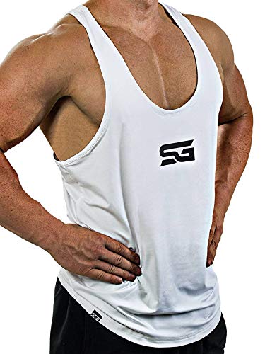 Satire Gym - Camiseta de Tirantes para Fitness de Hombre/Ropa Funcional de Secado rápido para Hombres - Camiseta de Tirantes para Hombres, Apta para Culturismo y Entrenamiento. (Blanco, M)