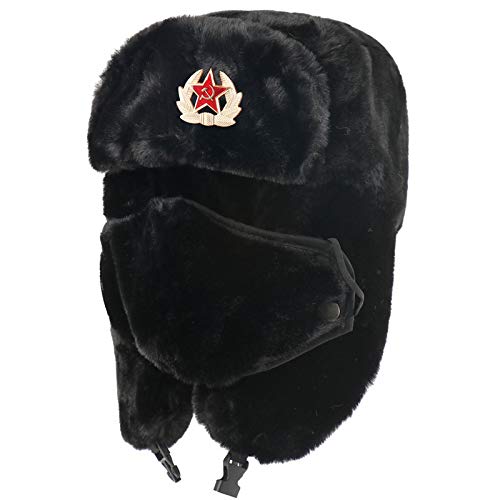 SBKDPT Sombrero de trampero, Sombrero de Soldado Ruso Ushanka, Sombrero de Piel sintética a Prueba de Viento con orejera y mascarilla extraíble, Sombrero de esquí de Invierno para Hombres y Mujeres