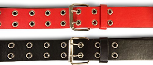 SCAMODA Cinturón con cuero para hombre y mujer, cinturón con ojales, 2er conjunto (Negro/Rojo, 115/BW100 - ancho 3,5cm)