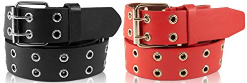 SCAMODA Cinturón con cuero para hombre y mujer, cinturón con ojales, 2er conjunto (Negro/Rojo, 115/BW100 - ancho 3,5cm)