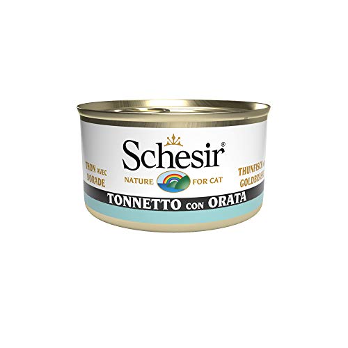 Schesir, comida húmeda para gatos adultos, sabor bacoreta con dorada, filetes en gelatina blanda - Total 2,04 kg (24 latas x 85 gr) 2040 g