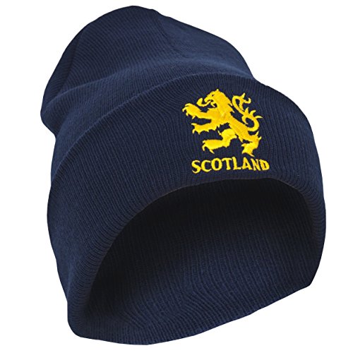 Scotland Gorro Beanie de Invierno Diseño del León Escocia Bordado Hombre Caballero (Talla Única) (Azul Marino)