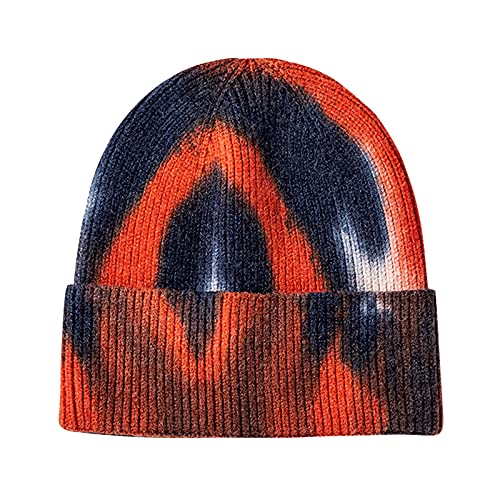 SDCVB Lana de punto cálido unisex tie-dye moda casual sombrero impreso sombrero al aire libre gorras de béisbol, naranja, Talla única