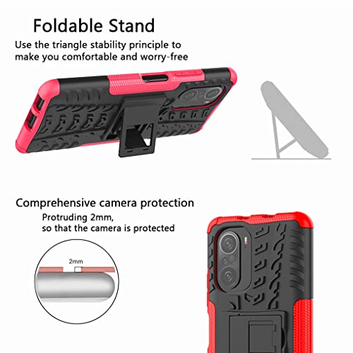 SEAHAI Funda para Xiaomi Poco F3/Xiaomi Mi 11i 5G Estuche, Carcasa de Antigolpes [Rugged Armour] Soporte Plegable Oculto + TPU Bumper Rubber Caso para Xiaomi Poco F3/Xiaomi Mi 11i 5G - Rosa