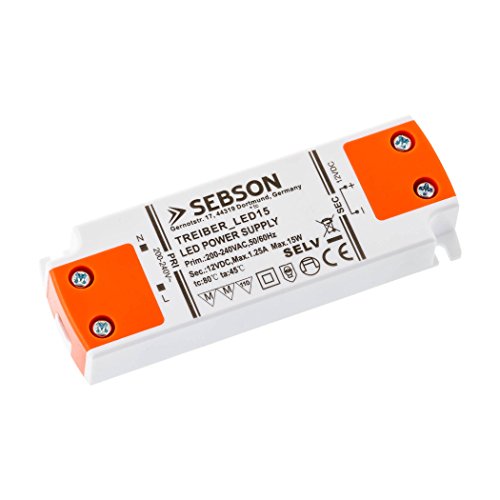 SEBSON® 2x Transformador 12V 220V, 15W Driver LED extraplano 102x35x16mm - Tensión Constante para Lámparas LED GU4 MR11 MR16