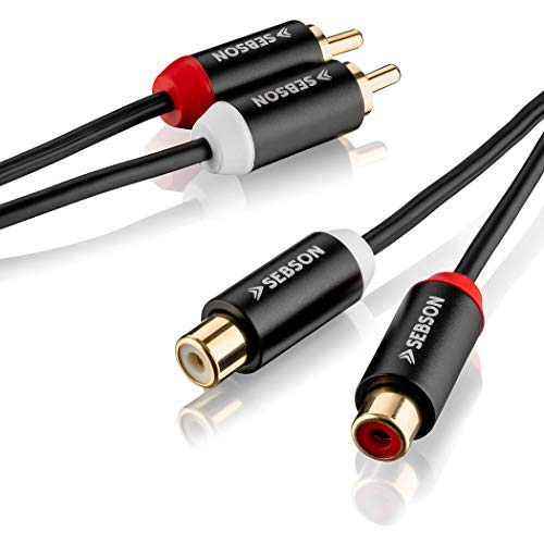 SEBSON Extensión RCA 1m, Cable Audio RCA 2 Macho a 2 Hembra, Cable RCA Rojo/Blanco, Alargador Cable Audio AUX