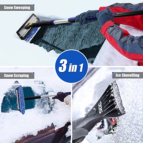 SEG Direct 127CM Cepillo de Nieve Extensibles Rasqueta de Hielo con Mango de Espuma 3 en 1 Buen Accesorio para Invierno Palear Nieve para Coche Camión Coche(Azul)