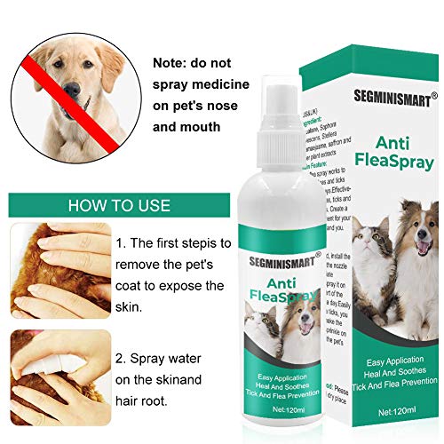 SEGMINISMART Pulgas Spray,Anti Pulgas,Flea Spray,Spray de protección contra pulgas y garrapatas para Perros,Pray Repelente de pulgas de Ingredientes Naturales para Perros Pulgas Garrapatas